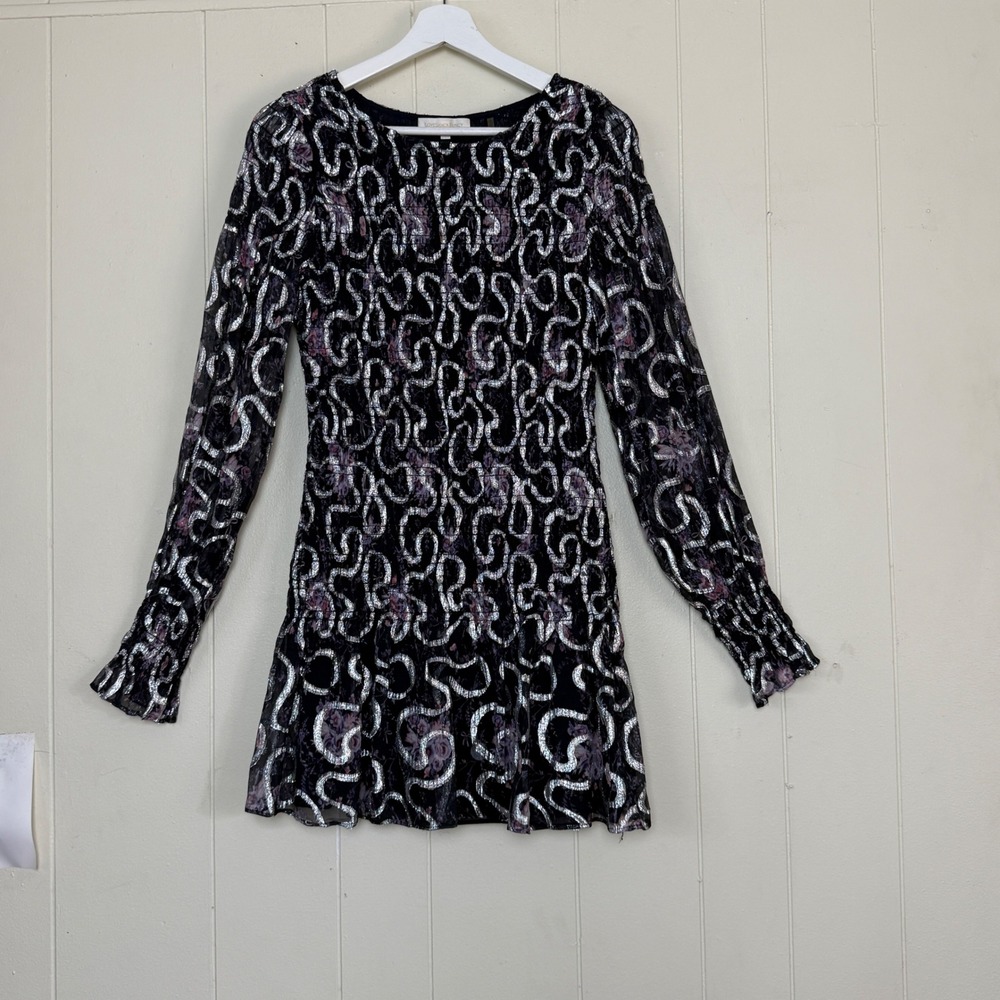 LoveShackFancy Womens Silk Mini Dress Glam‎ Metallic Smocked Size S Whimsigoth